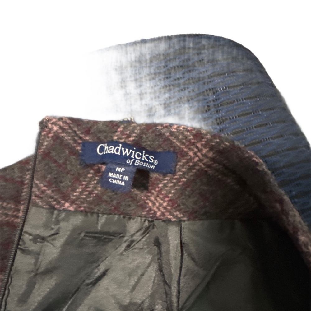 Chadwicks Deep Gray, Mauve, and Deep Red Plaid Wool Blend Pencil Skirt - Picture 2 of 5